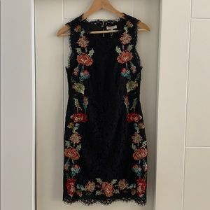Joie Black Lace Dress w/ Tapestry Embroidery Sz S